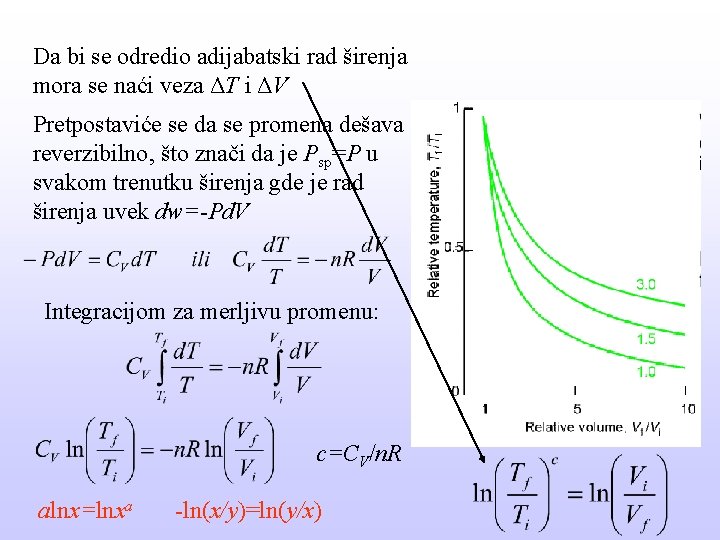 Da bi se odredio adijabatski rad širenja mora se naći veza ΔT i ΔV