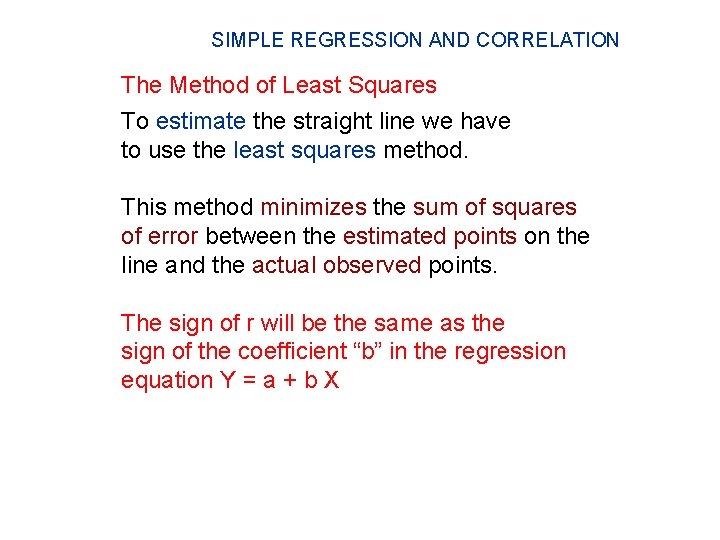 SIMPLE REGRESSION AND CORRELATION The Method of Least Squares To estimate the straight line