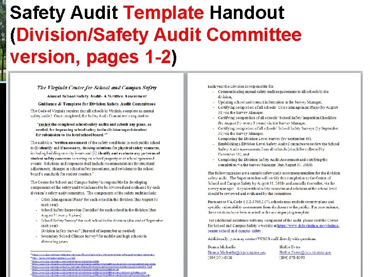 Safety Audit Template Handout (Division/Safety Audit Committee version, pages 1 -2) Safety Audit Template Handout (Division/Safety Audit Committee version, pages 1 -2)