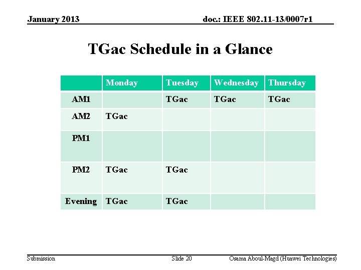 January 2013 doc. : IEEE 802. 11 -13/0007 r 1 TGac Schedule in a