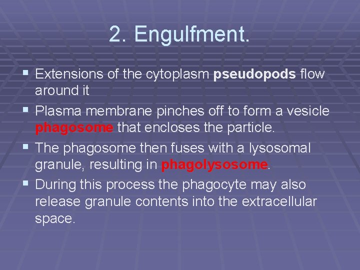 2. Engulfment. § Extensions of the cytoplasm pseudopods flow around it § Plasma membrane