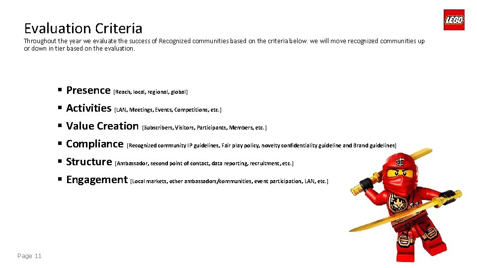 Evaluation Criteria Throughout the year we evaluate the success of Recognized communities based on