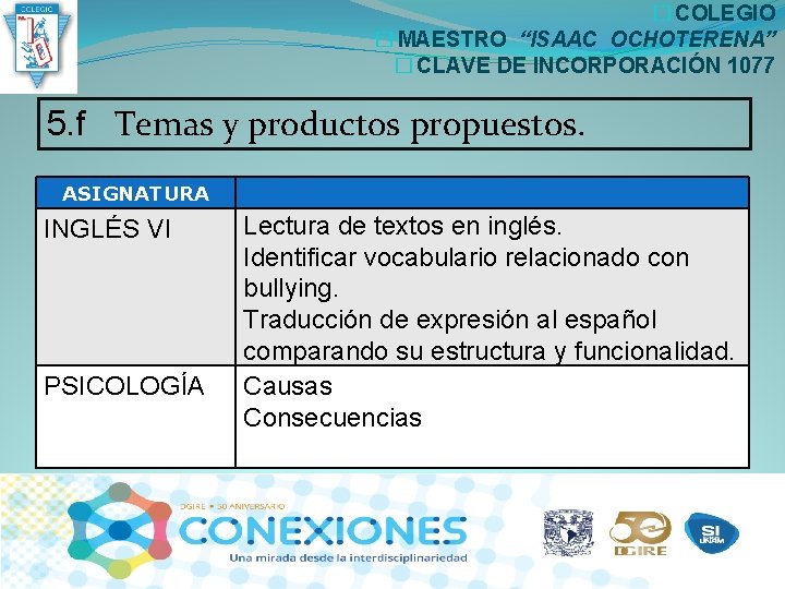 � COLEGIO � MAESTRO “ISAAC OCHOTERENA” � CLAVE DE INCORPORACIÓN 1077 5. f Temas � COLEGIO � MAESTRO “ISAAC OCHOTERENA” � CLAVE DE INCORPORACIÓN 1077 5. f Temas