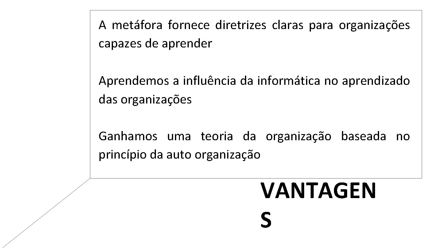 A metáfora fornece diretrizes claras para organizações capazes de aprender Aprendemos a influência da