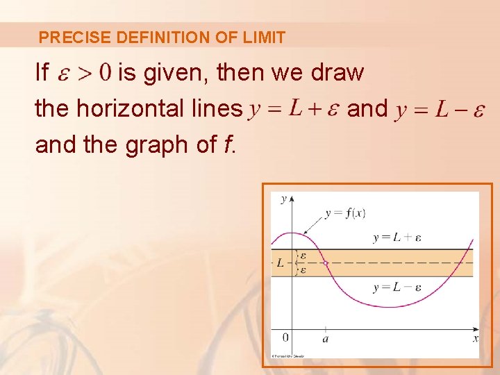 PRECISE DEFINITION OF LIMIT If is given, then we draw the horizontal lines and PRECISE DEFINITION OF LIMIT If is given, then we draw the horizontal lines and
