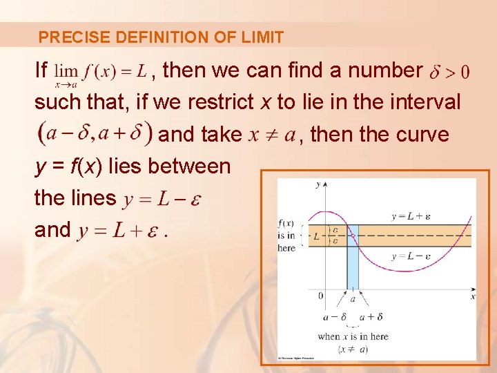 PRECISE DEFINITION OF LIMIT If , then we can find a number such that, PRECISE DEFINITION OF LIMIT If , then we can find a number such that,