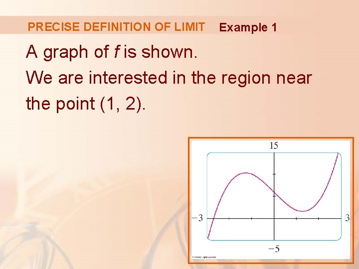 PRECISE DEFINITION OF LIMIT Example 1 A graph of f is shown. We are PRECISE DEFINITION OF LIMIT Example 1 A graph of f is shown. We are
