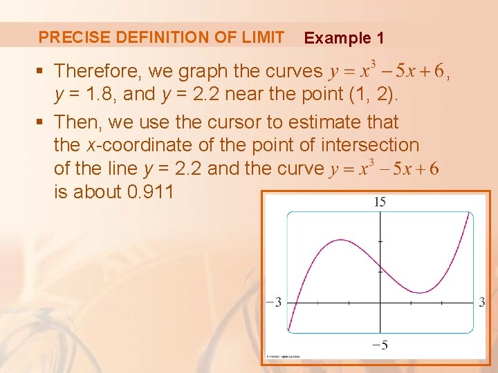 PRECISE DEFINITION OF LIMIT Example 1 § Therefore, we graph the curves y = PRECISE DEFINITION OF LIMIT Example 1 § Therefore, we graph the curves y =