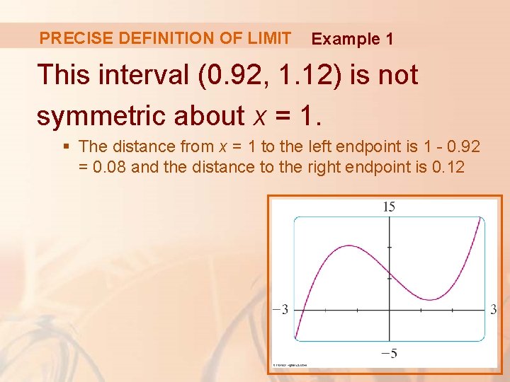PRECISE DEFINITION OF LIMIT Example 1 This interval (0. 92, 1. 12) is not PRECISE DEFINITION OF LIMIT Example 1 This interval (0. 92, 1. 12) is not