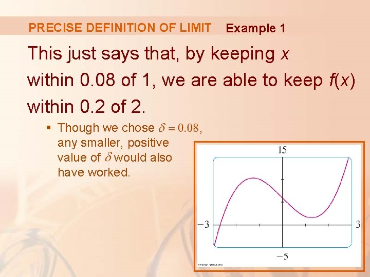 PRECISE DEFINITION OF LIMIT Example 1 This just says that, by keeping x within PRECISE DEFINITION OF LIMIT Example 1 This just says that, by keeping x within