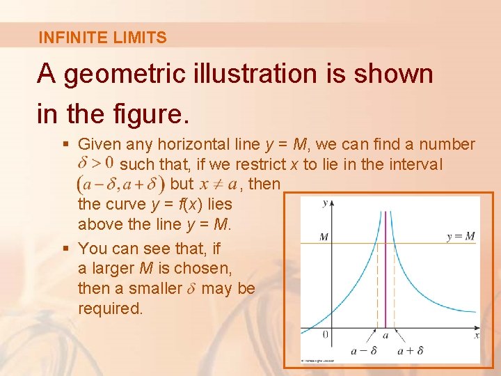 INFINITE LIMITS A geometric illustration is shown in the figure. § Given any horizontal INFINITE LIMITS A geometric illustration is shown in the figure. § Given any horizontal