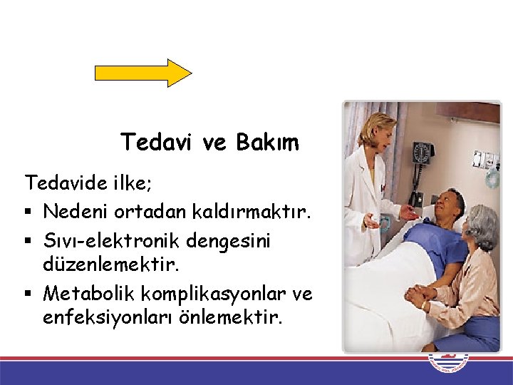 Tedavi ve Bakım Tedavide ilke; § Nedeni ortadan kaldırmaktır. § Sıvı-elektronik dengesini düzenlemektir. § Tedavi ve Bakım Tedavide ilke; § Nedeni ortadan kaldırmaktır. § Sıvı-elektronik dengesini düzenlemektir. §