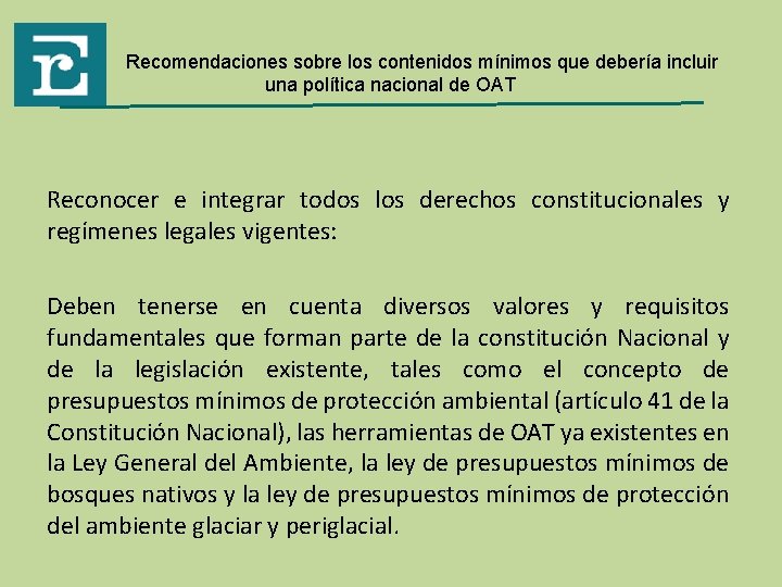 Re Recomendaciones sobre los contenidos mínimos que debería incluir una política nacional de OAT