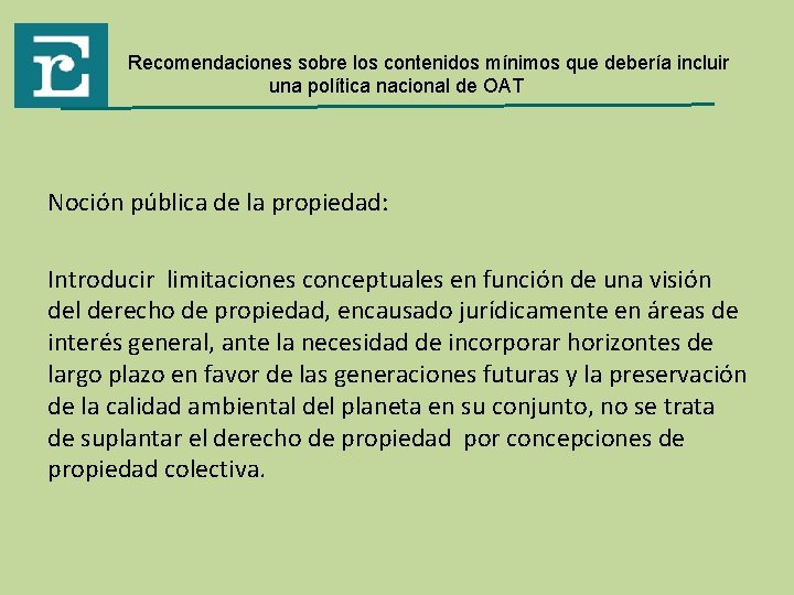 Re Recomendaciones sobre los contenidos mínimos que debería incluir una política nacional de OAT