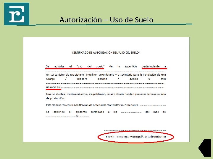 Autorización – Uso de Suelo 