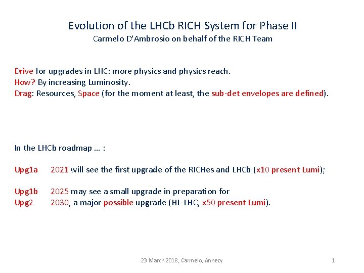 Evolution of the LHCb RICH System for Phase II Carmelo D’Ambrosio on behalf of