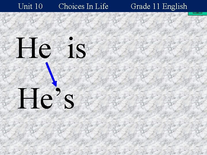 Unit 10 Choices In Life He is He’s Grade 11 English 