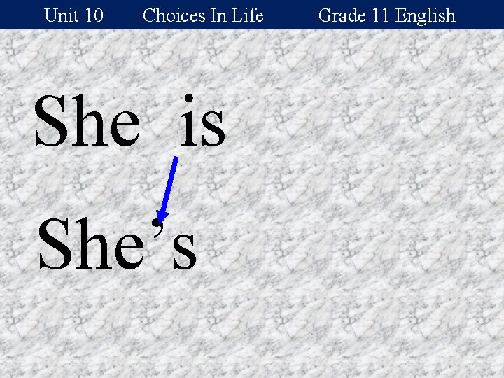 Unit 10 Choices In Life She is She’s Grade 11 English 