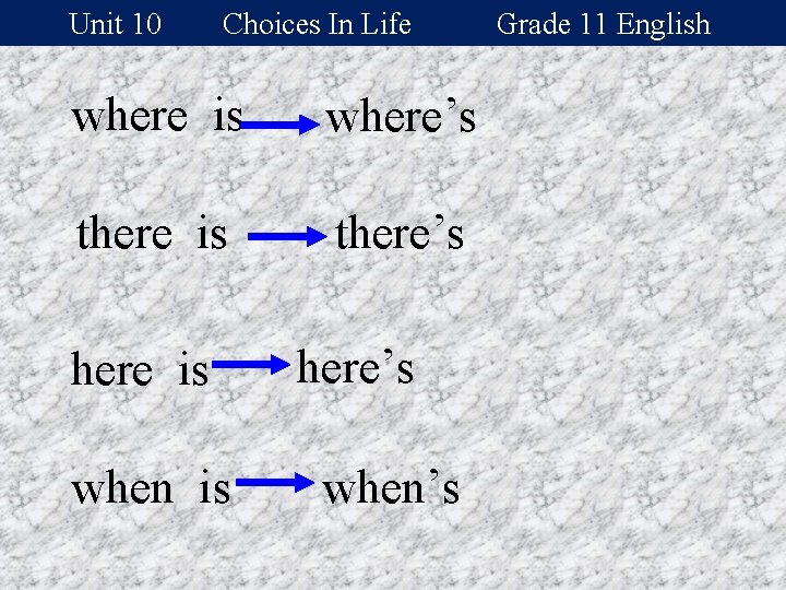 Unit 10 Choices In Life where is where’s there is there’s here is when