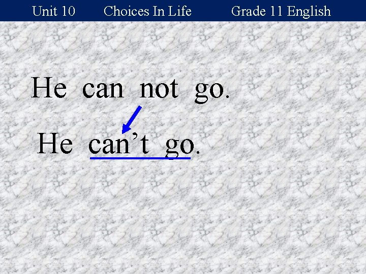 Unit 10 Choices In Life Grade 11 English He can not go. He can’t