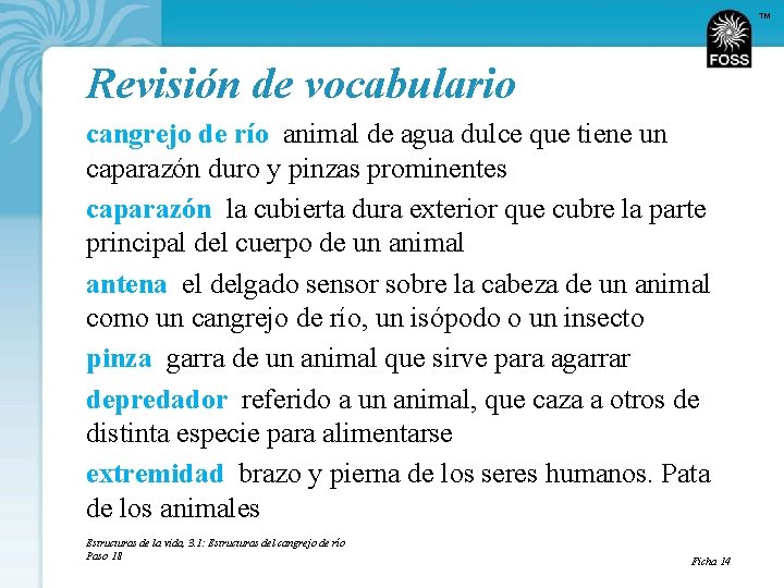 TM Revisión de vocabulario cangrejo de río animal de agua dulce que tiene un