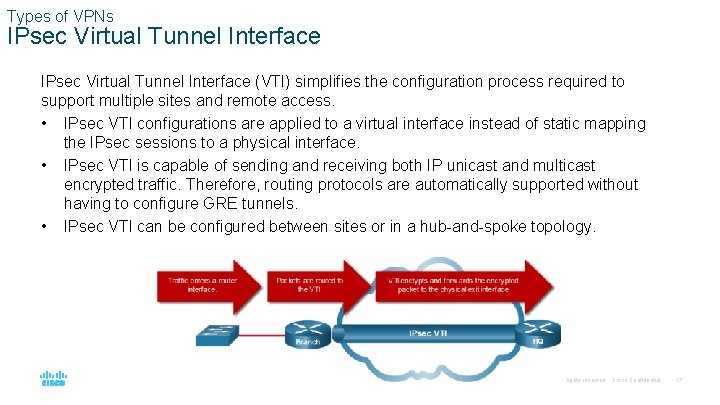 Types of VPNs IPsec Virtual Tunnel Interface (VTI) simplifies the configuration process required to