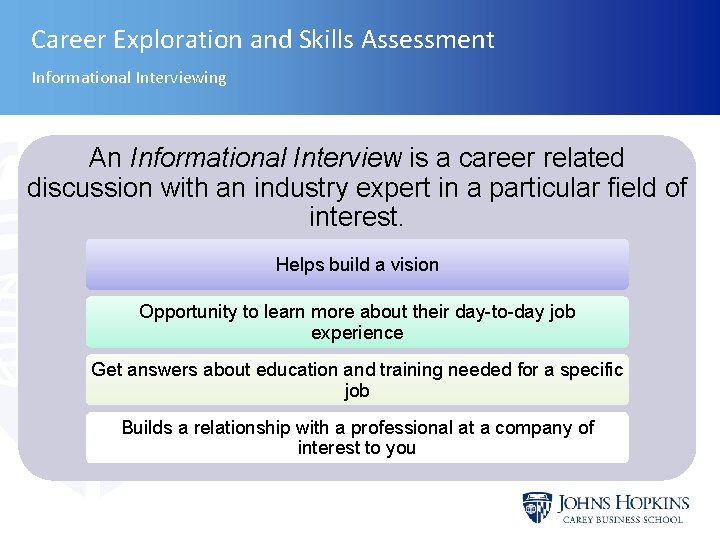 Career Exploration and Skills Assessment Informational Interviewing An Informational Interview is a career related