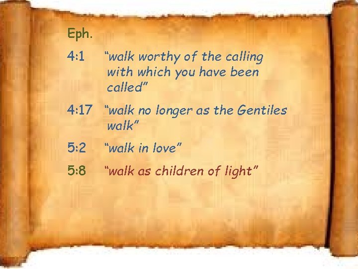 Eph. 4: 1 “walk worthy of the calling with which you have been called”