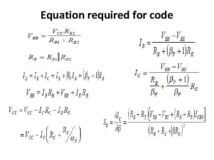 Equation required for code 