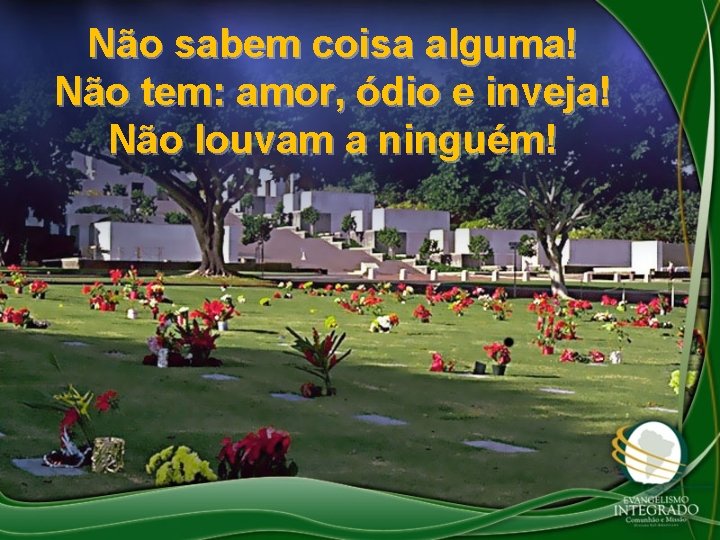 Não sabem coisa alguma! Não tem: amor, ódio e inveja! Não louvam a ninguém!