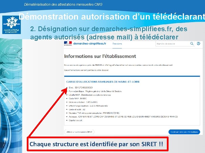 Dématérialisation des attestations mensuelles CMG Démonstration autorisation d’un télédéclarant 2. Désignation sur demarches-simplifiees. fr, Dématérialisation des attestations mensuelles CMG Démonstration autorisation d’un télédéclarant 2. Désignation sur demarches-simplifiees. fr,