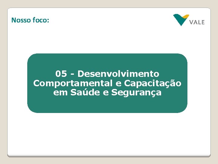 Nosso foco: 05 - Desenvolvimento Comportamental e Capacitação em Saúde e Segurança 