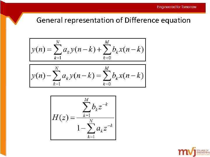 General representation of Difference equation 