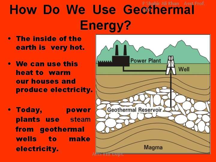 P Shahir Ali Khan Asst. Prof. GEP How Do We Use Geothermal Energy? •