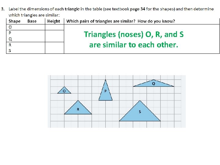 Triangles (noses) O, R, and S are similar to each other. Triangles (noses) O, R, and S are similar to each other.
