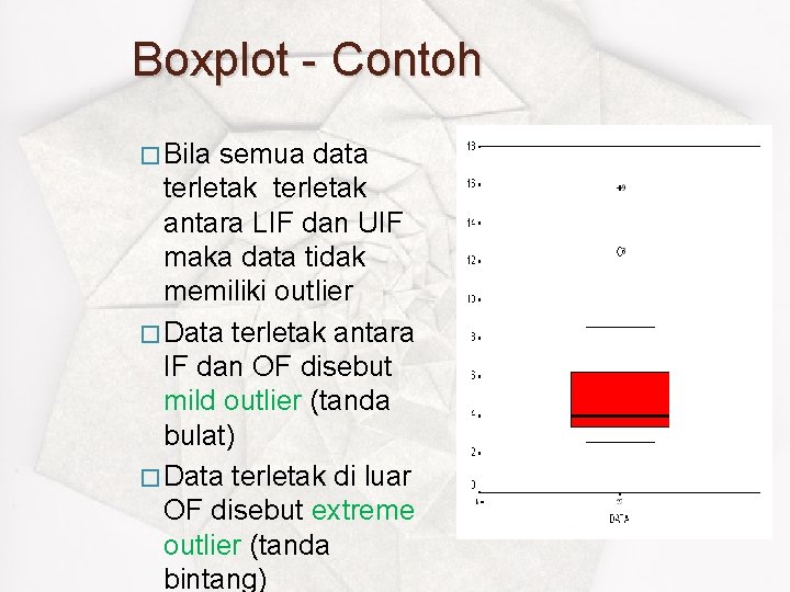 Boxplot - Contoh � Bila semua data terletak antara LIF dan UIF maka data Boxplot - Contoh � Bila semua data terletak antara LIF dan UIF maka data