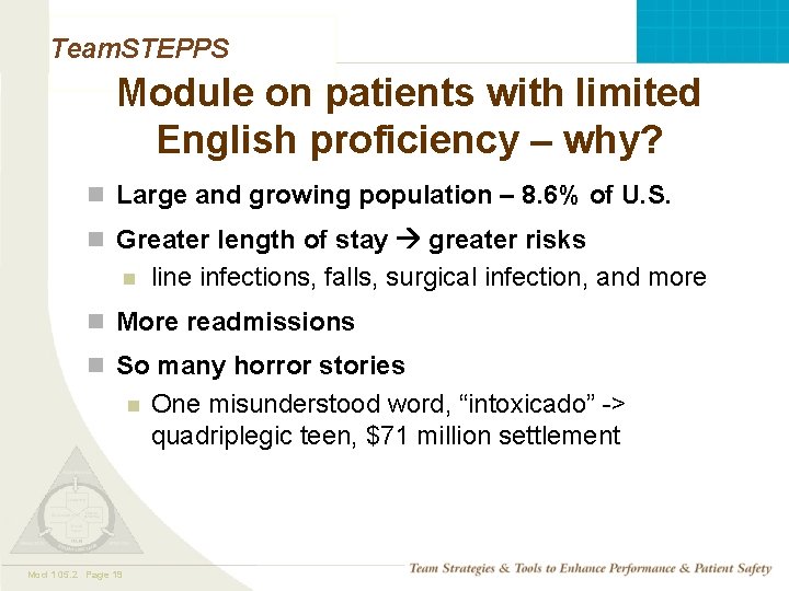 Team. STEPPS Module on patients with limited English proficiency – why? n Large and Team. STEPPS Module on patients with limited English proficiency – why? n Large and