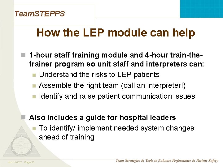 Team. STEPPS How the LEP module can help n 1 -hour staff training module Team. STEPPS How the LEP module can help n 1 -hour staff training module