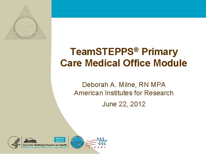 Team. STEPPS® Primary Care Medical Office Module Deborah A. Milne, RN MPA American Institutes Team. STEPPS® Primary Care Medical Office Module Deborah A. Milne, RN MPA American Institutes