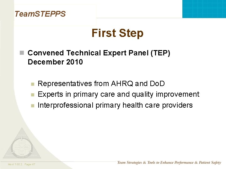 Team. STEPPS First Step n Convened Technical Expert Panel (TEP) December 2010 n n Team. STEPPS First Step n Convened Technical Expert Panel (TEP) December 2010 n n