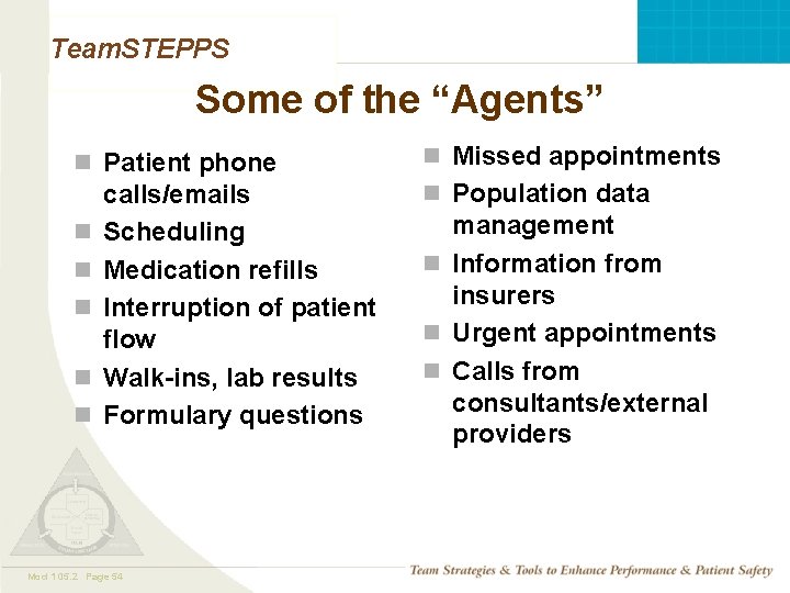 Team. STEPPS Some of the “Agents” n Missed appointments n Patient phone n n Team. STEPPS Some of the “Agents” n Missed appointments n Patient phone n n