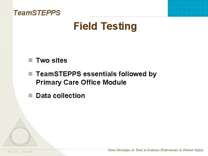 Team. STEPPS Field Testing n Two sites n Team. STEPPS essentials followed by Primary Team. STEPPS Field Testing n Two sites n Team. STEPPS essentials followed by Primary