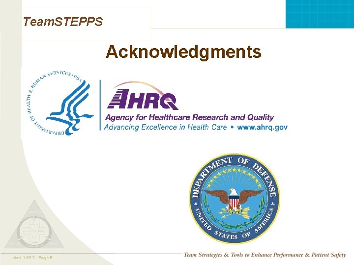 Team. STEPPS Acknowledgments Mod 1 05. 2 Page 8 TEAMSTEPPS 05. 2 Team. STEPPS Acknowledgments Mod 1 05. 2 Page 8 TEAMSTEPPS 05. 2