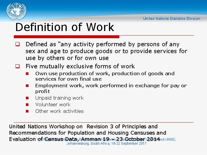 Definition of Work q Defined as “any activity performed by persons of any sex