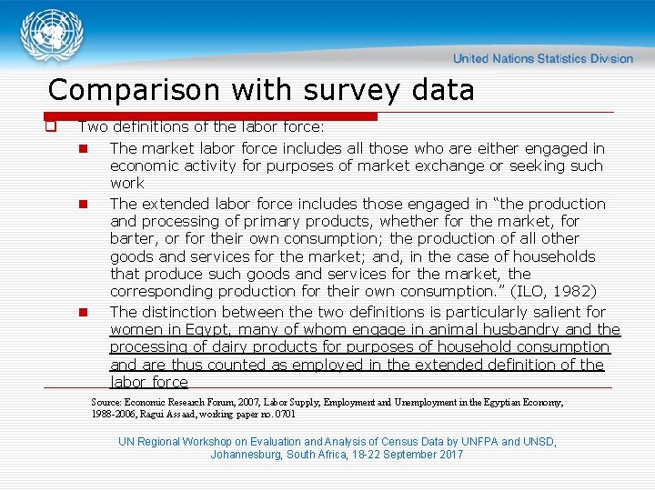 Comparison with survey data q Two definitions of the labor force: n The market