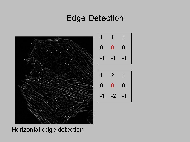 Edge Detection Horizontal edge detection 1 1 1 0 0 0 -1 -1 -1