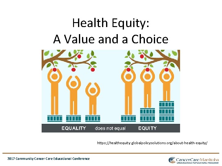Health Equity: A Value and a Choice https: //healthequity. globalpolicysolutions. org/about-health-equity/ 2017 Community Cancer Health Equity: A Value and a Choice https: //healthequity. globalpolicysolutions. org/about-health-equity/ 2017 Community Cancer