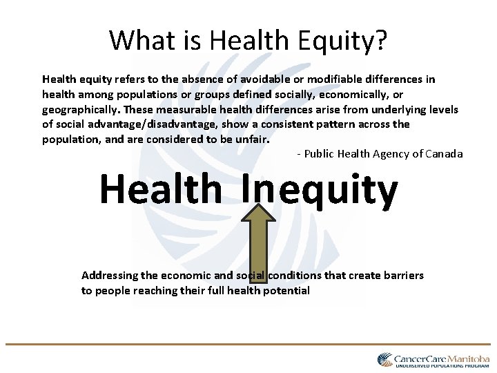 What is Health Equity? Health equity refers to the absence of avoidable or modifiable What is Health Equity? Health equity refers to the absence of avoidable or modifiable