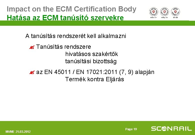 Impact on the ECM Certification Body Hatása az ECM tanúsító szervekre A tanúsítás rendszerét