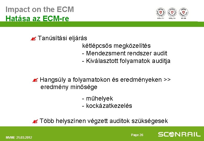 Impact on the ECM Hatása az ECM-re Tanúsítási eljárás kétlépcsős megközelítés - Mendezsment rendszer